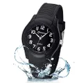 Kids Analog Watch for Girls Boys Waterproof Learning Time Wrist Watch Easy to Read Time WristWatches for Kids(Black)