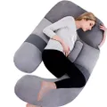 AS AWESLING 60in Full Body Pillow | Nursing, Maternity and Pregnancy Body Pillow | Extra Large U Shape Pillow and Lounger with Detachable Side, Separate Support Pillow and Removable Cover (Grey)