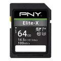PNY 64GB Elite-X Class 10 U3 V30 SDXC Flash Memory Card - 100MB/s, Class 10, U3, V30, 4K UHD, Full HD, UHS-I, Full Size SD