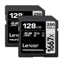 Lexar LSD128CBNA16672 Professional 1667X 128GB SDXC UHS-II Card, Black, 128GB, (2-Pack)