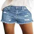 luvamia Women's Mid Rise Ripped Denim Shorts Frayed Raw Hem Jean Shorts M Light Blue Casual Shorts, Size S