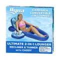 Aqua Campania Ultimate 2 in 1 Recliner & Tanner Pool Lounger with Adjustable Backrest and Caddy, Inflatable Pool Float, Teal Hibiscus