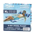 AQUA 4-in-1 Monterey Hammock XL (Longer/Wider) Inflatable Pool Chair, Adult Pool Float (Saddle, Lounge Chair, Hammock, Drifter), Water Hammock, Navy/White Stripe