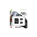 Kingston 64GB microSDHC Canvas Select Plus 100MB/s Read A1 Class 10 UHS-I 2-Pack Memory Card + Adapter (SDCS2/64GB-2P1A)