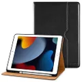 DTTO New iPad 7th/8th Generation Case 10.2 Inch 2019/2020, Premium Leather Business Folio Stand Cover with Built-in Apple Pencil Holder - Auto Wake/Sleep and Multiple Viewing Angles - Black