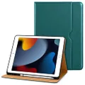 DTTO iPad 9th/8th/7th Generation 10.2 Inch Case 2021/2020/2019, Premium Leather Business Folio Stand Cover with Built-in Apple Pencil Holder - Auto Wake/Sleep and Multiple Viewing Angles, Green