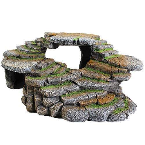 Penn-Plax Shale Step Ledge for Aquariums & Terrariums, Adds Hiding Spots, Swim Throughs, Basking Ledges for Fish, Reptiles, Amphibians, and Small Animals, Natural, Large