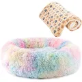 AmazinglyCat Fluffy Cat Bed 23in – Cute Cat Bed with Non-Slip Bottom + Extra Blanket - Calming Cat Bed for Anxiety Relief – Comfy & Soft Kitty Bed - Donut Kitten Bed for Indoor Cats & Small Dogs