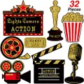 32 Pieces party decorations Red Carpet Cutouts Movie Party Cards Table Toppers Movie Theme Decor Double-sided Printing Red Golden Black for Movie Night Party Supplies