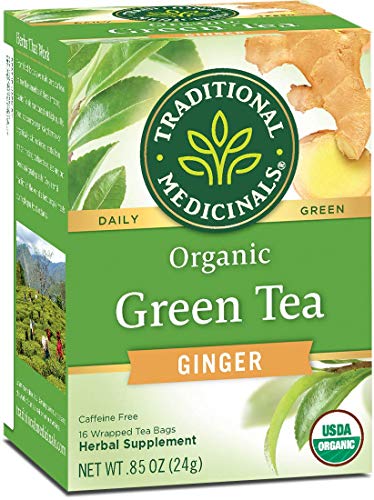 Traditional Medicinals Organic Green Tea Ginger Herbal Tea, Promotes Healthy Digestion, (Pack of 1) - 16 Tea Bags