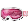 OutdoorMaster OTG Ski Goggles - Over Glasses Ski/Snowboard Goggles for Men, Women & Youth - 100% UV Protection (White Frame + VLT 46% Pink Lens)