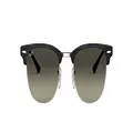 Ray-Ban RB3716 Clubmaster Metal Square Sunglasses, Black on Silver/Light Grey Gradient Dark Grey, 51 mm
