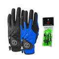 Zero Friction Male Men's Compression-Fit Synthetic Golf Glove (2 Pack), Universal Fit Black/Blue, One Size