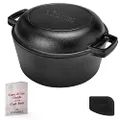 Cast Iron Double Dutch Oven - Pre-Seasoned 5-Quart Set – 2-in-1 Multi-Cooker: 5-Qt Deep Pot + 10" Skillet - Frying Pan Converts to Lid of Combo Dutch Oven – Grill, Stove Top, BBQ and Induction Use