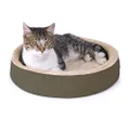 K&H Pet Products Thermo-Kitty Cuddle Up Indoor Heated Cat Bed For Dogs & Cats, Washable Pet Bed, Round Thermal Cat Mat With Short Bolster - Mocha 16 Inches