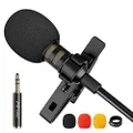 PoP voice 12.8 Feet Lavalier Lapel Microphone Professional Grade Omnidirectional Mic Condenser Small Mini Perfect for Recording Podcast PC Laptop Android iPhone YouTube Interview Asmr External
