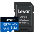 Lexar High-Performance 633x 512GB microSDXC UHS-I Card w/SD Adapter, Up To 100MB/s Read, for Smartphones, Tablets, and Action Cameras (LSDMI512BBNL633A)