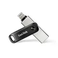 SanDisk iXpand Go USB 3.0 Flash Drive, 128GB,Silver/Black