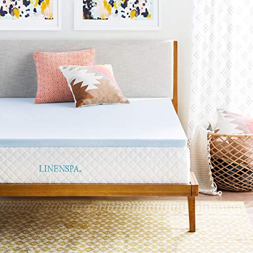 Linenspa LS20FF30GT 2 Inch Gel Infused Memory Foam Mattress Topper, Full Blue