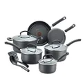 T-fal Ultimate Hard Anodized Scratch Resistant Titanium Nonstick Thermo-Spot Heat Indicator Anti-Warp Base Dishwasher Safe Oven Safe PFOA Free Cookware Set, 12-Piece, Gray