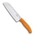 Victorinox 6.8526.17L9B Swiss Classic Fluted Edge Santoku Knife, 17cm, Orange