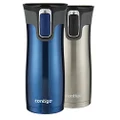Contigo AUTOSEAL West Loop Vaccuum-Insulated Stainless Steel Travel Mug, Stainless Steel/Monaco Blue, 16 oz, 2-Pack