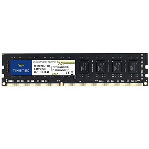 Timetec Hynix IC 4GB DDR3L 1600MHz PC3L-12800 Non ECC Unbuffered 1.35V/1.5V CL11 2Rx8 Dual Rank 240 Pin UDIMM Desktop PC Computer Memory Ram Module Upgrade (Low Density 4GB)