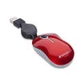 Verbatim Wired Optical Computer Mini USB-A Mouse - Plug & Play Corded Small Travel Mouse with Retractable Cable – Red 98619
