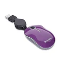 Verbatim Wired Optical Computer Mini USB-A Mouse - Plug & Play Corded Small Travel Mouse with Retractable Cable – Purple 98617