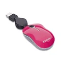Verbatim Wired Optical Computer Mini USB-A Mouse - Plug & Play Corded Small Travel Mouse with Retractable Cable – Pink 98618