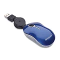 Verbatim Wired Optical Computer Mini USB-A Mouse - Plug & Play Corded Small Travel Mouse with Retractable Cable – Blue 98616