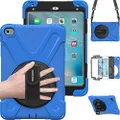 BRAECN iPad Mini4 & 5 Shockpoof Case,Three Layer Drop Protection Rugged Heavy Duty iPad Mini 5th Gen Case with 360 Degree Swivel Stand/Hand Strap/Shoulder Strap for iPad Mini4 Case for Kids(Blue)