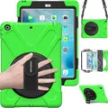 BRAECN iPad Air 1st Generation Case,Heavy Duty Full-Body Rugged Protective iPad Air 9.7 Case with 360 Degree Swivel Kickstand/Hand Strap/Adjustable Shoulder Strap for ipad air Protective case-Green