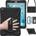BRAECN iPad Air Shockproof Case [Heavy Duty] Full-Body Rugged Protective Case with 360 Degree Swivel Kickstand/Hand Strap/Shoulder Strap for Apple iPad Air 1st Generation 9.7 inch Case (Black)