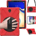Samsung Galaxy Tab S4 10.5 Case, BRAECN [Portable Shoulder Strap][Adjustable Handle Grip][Rototating Kickstand] Heavy Duty Shockproof Rugged Case for Galaxy Tab S4 10.5 Tablet -T830/T835/T837 (RED)