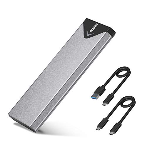 SSK M.2 NVME SATA SSD Enclosure Adapter, USB 3.2 Gen 2 (10 Gbps) to NVME PCI-E SATA M-Key/(B+M) Key Solid State Drive External Enclosure Aluminum Support UASP Trim for SSDs 2242/2260/2280