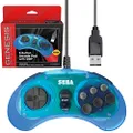 Retro-Bit Official Sega Genesis USB Controller 8-Button Arcade Pad for Sega Genesis Mini, Switch, PC, Mac, Steam, RetroPie, Raspberry Pi - USB Port - (Clear Blue)