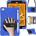 BRAECN iPad Mini 5/4 Shockproof Case, [Pencil not Included] Hybrid Armor iPad Case with Hand Strap/Kickstand/Pencil Holder/Carrying Shoulder Strap for iPad Mini 5/iPad Mini 4th Gen for Kids-Blue