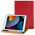DTTO for iPad 9th/8th/7th Generation 10.2 Inch Case 2021/2020/2019, Premium Leather Business Folio Stand Cover with Apple Pencil Holder - Auto Wake/Sleep and Multiple Viewing Angles, Red