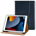 DTTO iPad 9th/8th/7th Generation 10.2 Inch Case 2021/2020/2019, Premium Leather Business Folio Stand Cover with Built-in Apple Pencil Holder - Auto Wake/Sleep and Multiple Viewing Angles, Blue