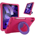 ProCase Kids Case for iPad Air 5/4 (2022 2020)/iPad Pro 11 (2020 2018), Shockproof Rotate Handle Folding Stand Cover Kids Friendly Case for iPad Air 10.9" 4th/5th Gen/iPad Pro 11 -Magenta