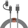 Native Union Belt Cable Universal - 6.5ft Ultra-Strong Reinforced [MFi Certified] Durable Charging Cable with 3-in-1 Adaptor for Lightning, USB-C and Micro-USB Devices (Zebra)