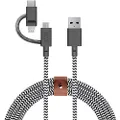 Native Union Belt Cable Universal - 6.5ft Ultra-Strong Reinforced [MFi Certified] Durable Charging Cable with 3-in-1 Adaptor for Lightning, USB-C and Micro-USB Devices (Zebra)