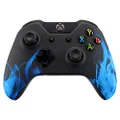 eXtremeRate Blue Flame Soft Touch Grip Front Housing Shell Faceplate for Standard Xbox One Controller (Fits Both with 3.5mm Port and Without 3.5 mm Port)