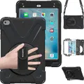 BRAECN iPad Mini5 Case,iPad Mini4 Shockpoof Case Three Layer Drop Protection Rugged Protective Heavy Duty Cover w/ 360 Degree Swivel Stand/Hand Strap and Shoulder Strap for iPad Mini 2019 Case (Black)