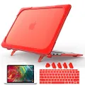 Mektron for MacBook Air 13 Inch Case 2018 [Heavy Duty] Slim Rubberized [Dual Layer] Hard Case Cove with Foldable Kickstand Model A1932 with Retina Dispaly (Red)
