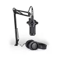 Audio-Technica AT2035PK Vocal Microphone Pack for Streaming/Podcasting, Includes XLR Mic, Adjustable Boom Arm, Shock Mount, & Monitor Headphones, Black