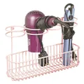 mDesign Hair Dryer Holder – Bathroom Hair Straightener and Blow Dryer Storage – Metal Hanging Basket for Heated Appliances – Light Pink