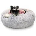 nononfish Doggie Beds for Small Dogs Washable,Super Soft Fluffy Dog Bed for Small Size Dog,Donut Plush Calming Puppy Bed for Crate or Indoor Cats,Grey