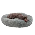 Furhaven 36" Round Calming Donut Dog Bed for Large/Medium Dogs, Refillable w/Removable Washable Cover, For Dogs Up to 75 lbs - Shaggy Plush Long Faux Fur Donut Bed - Gray, Large